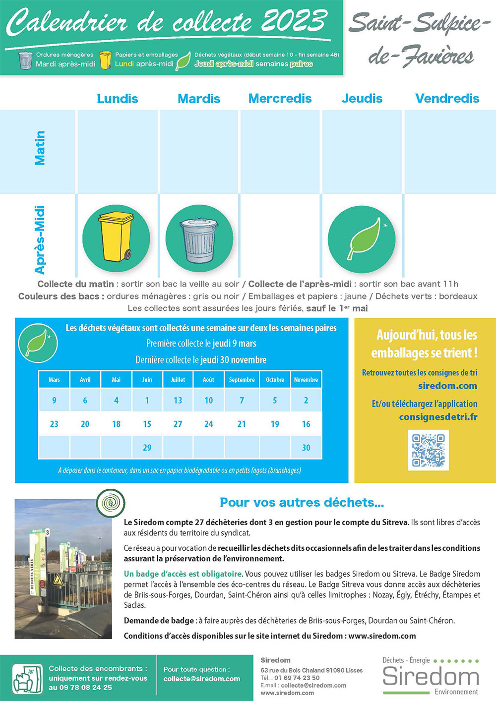 Calendrier 2023 collecte des déchets St-Sulplice-de-Favieres